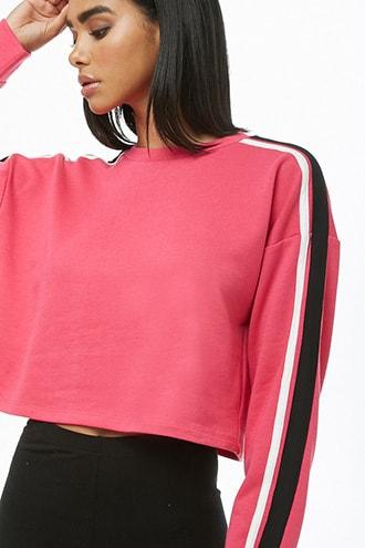 Forever21 Striped-trim Cropped Sweatshirt