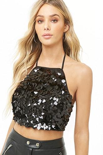 Forever21 Geo Sequin Halter Crop Top