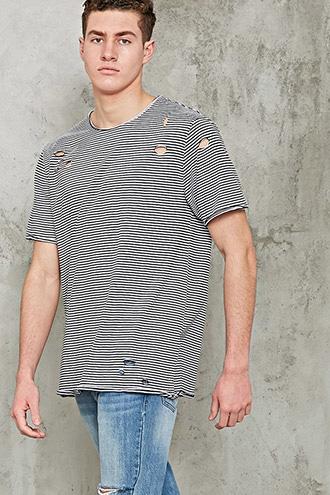 Forever21 Distressed Striped Tee