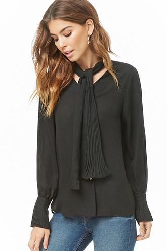Forever21 Sheer Pleated-trim Top