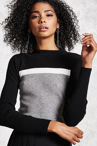 Forever21 Striped Mock Neck Sweater