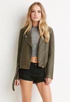 Forever21 Women's  Faux Leather Moto Jacket (olive)