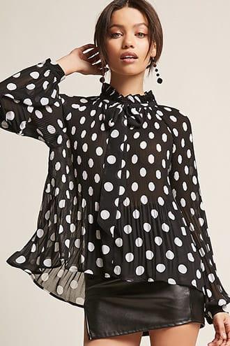 Forever21 Sheer Pleated Polka Dot Top