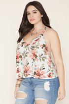 Forever21 Plus Women's  Cream & Peach Plus Size Floral Lace-up Top