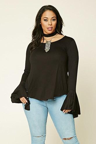 Forever21 Plus Women's  Black Plus Size Cutout-back Top