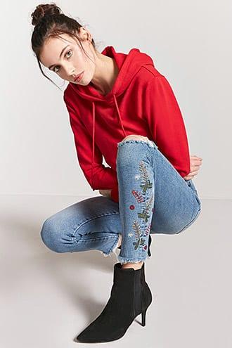 Forever21 Embroidered Floral Ankle Jeans