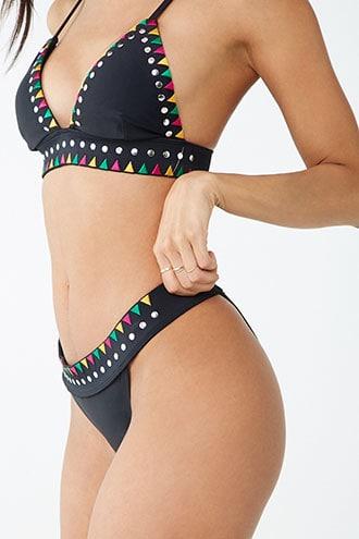 Forever21 Embroidered & Studded High-waist Bikini Bottoms