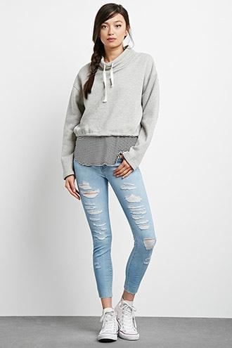 Forever21 Women's  Denim Low-rise Destroyed Ankle Jeans