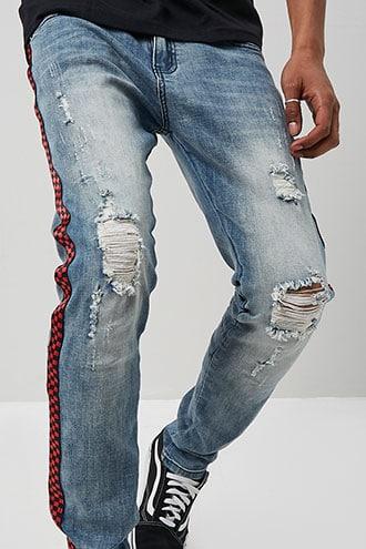 Forever21 Weiv Checkered Trim Jeans