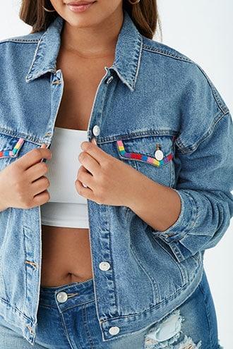 Forever21 Plus Size Embroidered-trim Denim Jacket