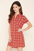 Forever21 Women's  Red & Taupe Abstract Print Shirt Dress