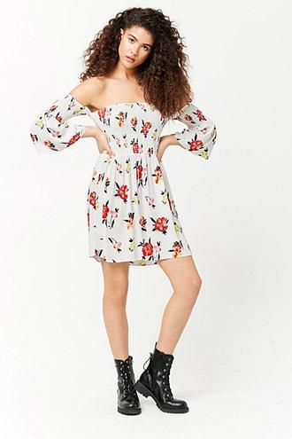 Forever21 Smocked Floral Off-the-shoulder Dress