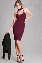 Forever21 Women's  Burgundy Mock Neck Strappy Bodycon Dress