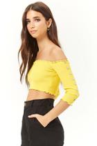 Forever21 Button-accent Ribbed Crop Top