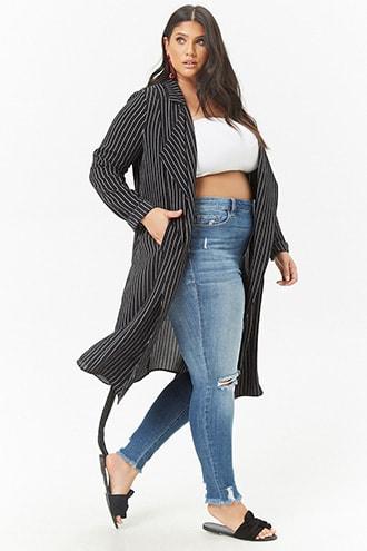 Forever21 Plus Size Striped Longline Blazer