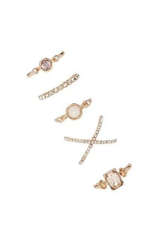 Forever21 Gold & Peach Rhinestone Crisscross Ring Set