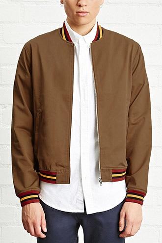 21 Men Men's  Stripe-trim Bomber Jacket