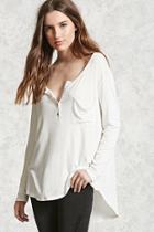 Forever21 Ribbed High-low Henley Top