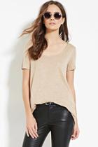 Love21 Women's  Khaki Contemporary Raw-cut Pocket Tee