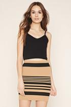Love21 Women's  Camel & Black Contemporary Striped Skirt