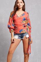 Forever21 Floral Puff Sleeve Wrap Top