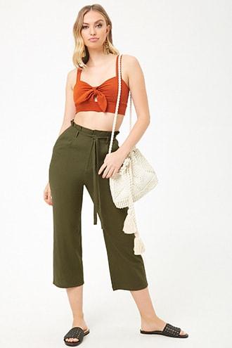 Forever21 Belted Paperbag-waist Pants