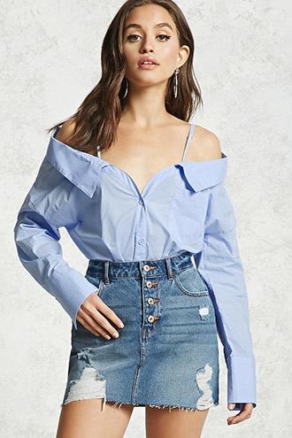 Forever21 Open-shoulder Poplin Shirt