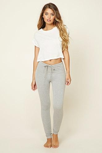 Forever21 Women's  Heather Grey Drawstring Skinny-fit Pj Pants