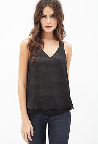 Forever21 Contemporary Tiered Metallic Print Chiffon Top
