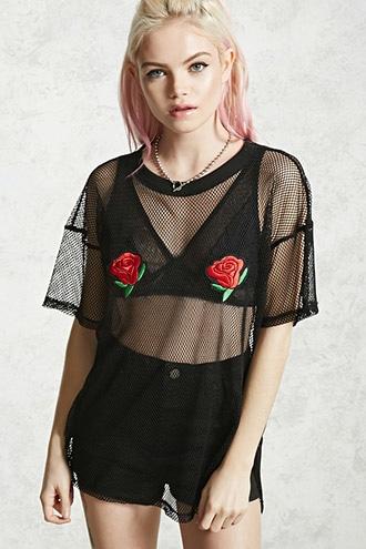 Forever21 Roses Sheer Mesh Tee