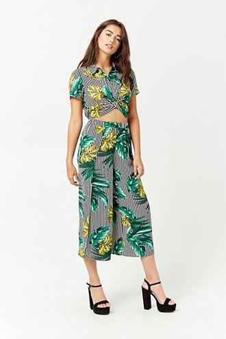 Forever21 Striped Foliage Print Capris