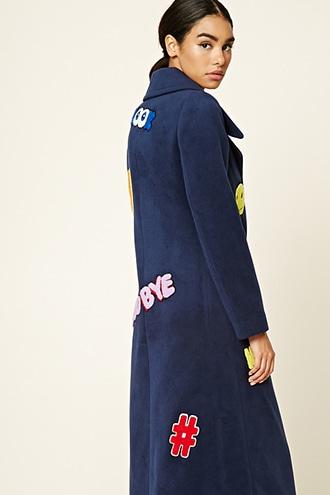 Forever21 Women's  Happy Face Patch Duster Coat