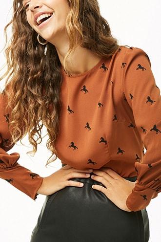 Forever21 Horse Print Keyhole Top