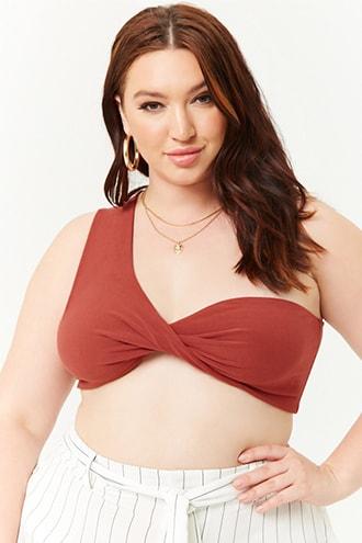 Forever21 Plus Size One-shoulder Twist-front Crop Top