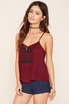 Forever21 Women's  Wine Crochet Embroidered Cami