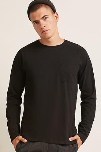 Forever21 Textured Crew Neck Pocket Tee