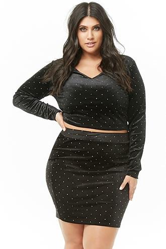 Forever21 Plus Size Metallic Polka Dot Velvet Skirt