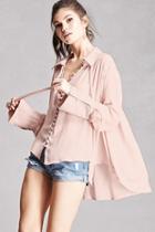Forever21 Satin Buttoned High-low Top