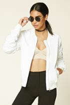Forever21 Women's  White Ruched Bomber Jacket