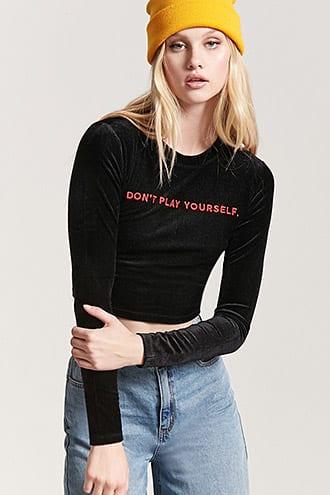 Forever21 Corduroy Don't Play Yourself Graphic Top