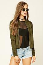 Forever21 Women's  Olive Faux Suede Bomber Jacket