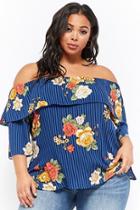 Forever21 Plus Size Off-the-shoulder Striped Floral Top