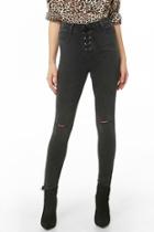 Forever21 Distressed Lace-up Skinny Ankle Jeans