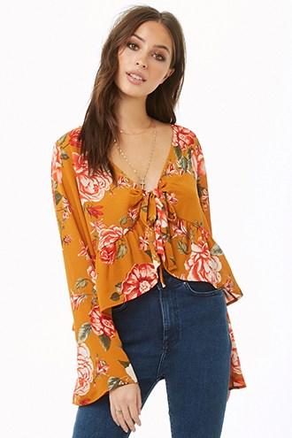 Forever21 Floral Split-front Chiffon Top