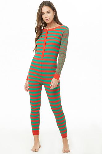Forever21 Striped Waffle Knit Pajama One-piece