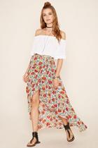Forever21 Women's  Cream & Rust Floral Print Wrap Skirt