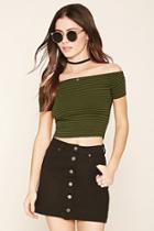 Forever21 Women's  Olive & Black Off-the-shoulder Crop Top