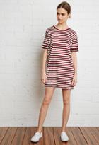 Forever21 Women's  Striped T-shirt Dress (burgundy/cream)