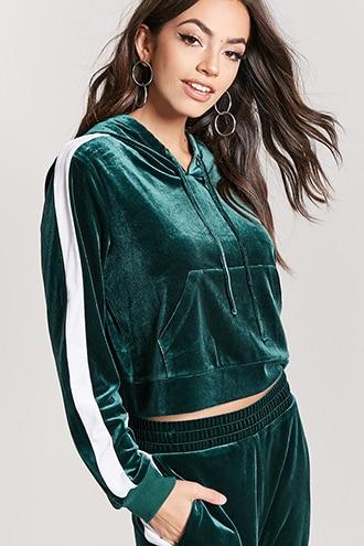 Forever21 Velvet Side Stripe Hoodie