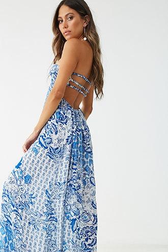 Forever21 Paisley Print Smocked Cutout Maxi Dress